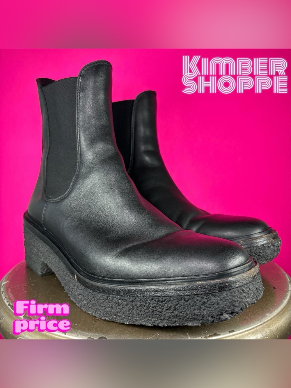Loeffler Randall Raquel Black Leather Crepe Sole Chelsea Boot US 9 UK 6.5